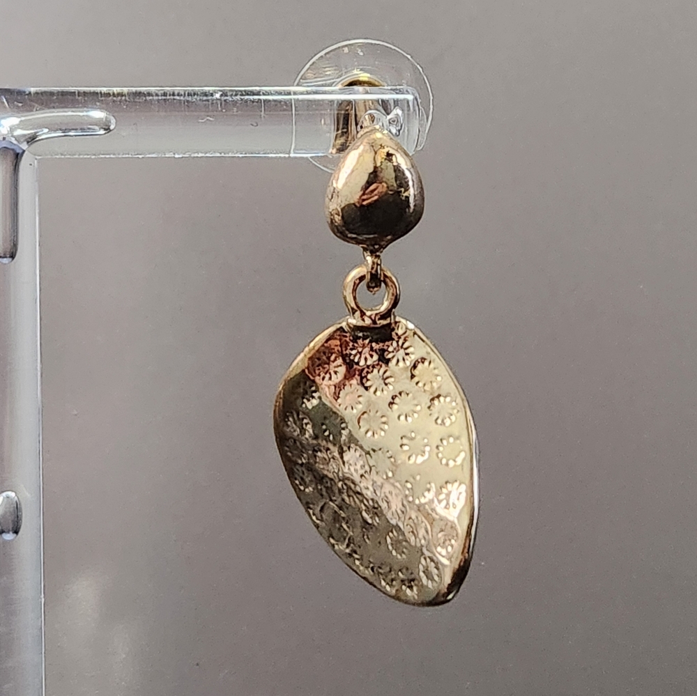 Gold Textured Drop Stud Earrings - Picture 3 of 6